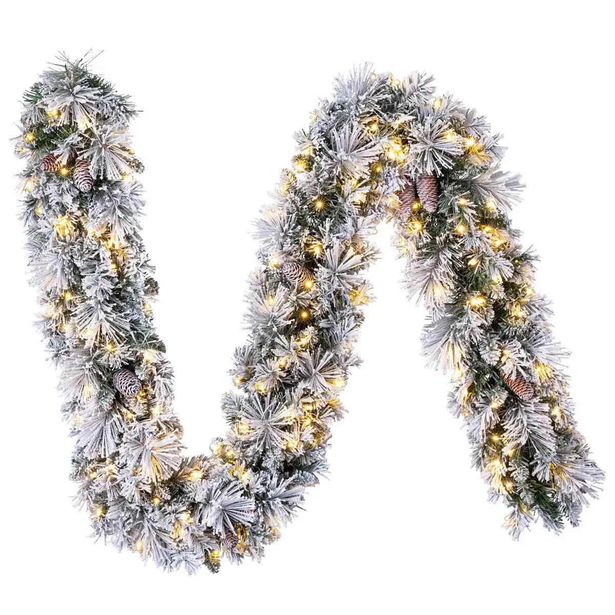 9ft 2.7m Pre-lit Flocked Glitter Christmas Garland with 150 Colour changing LED