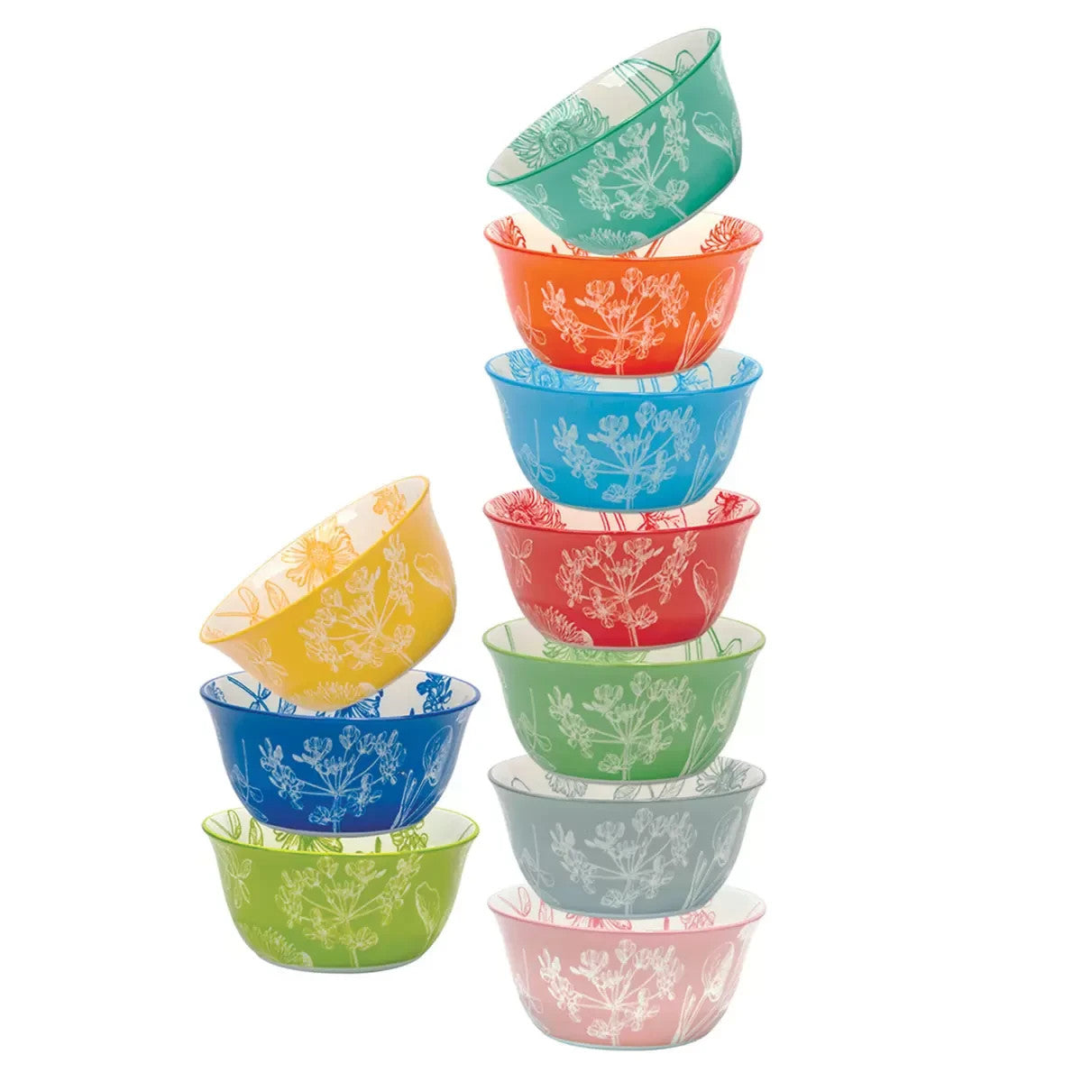 Botanical Stoneware Bowls, 10 Piece Set