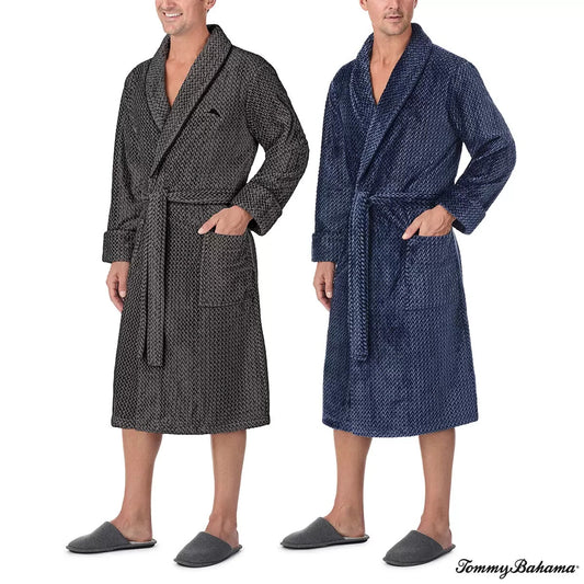 Tommy Bahama Mens Herringbone Soft Silky Plush Robe in  Black or  Blue S/M  L/XL