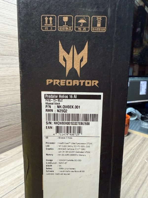 Acer Predator Helios 16 AI Ultra 9 64GB RAM 1TB SSD RTX 5090 Gaming NH.QW0EK.001