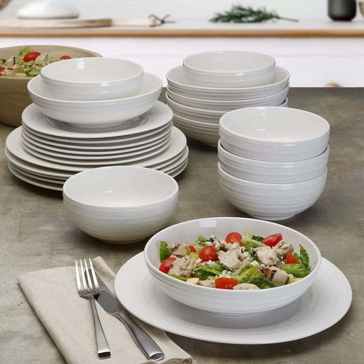 Mikasa Swirl Porcelain Dinnerware Set, 22 Piece- New Box Open