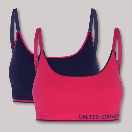 United Colors of Benetton Seamless Bra 2 Pack in Navy & Pink, Small