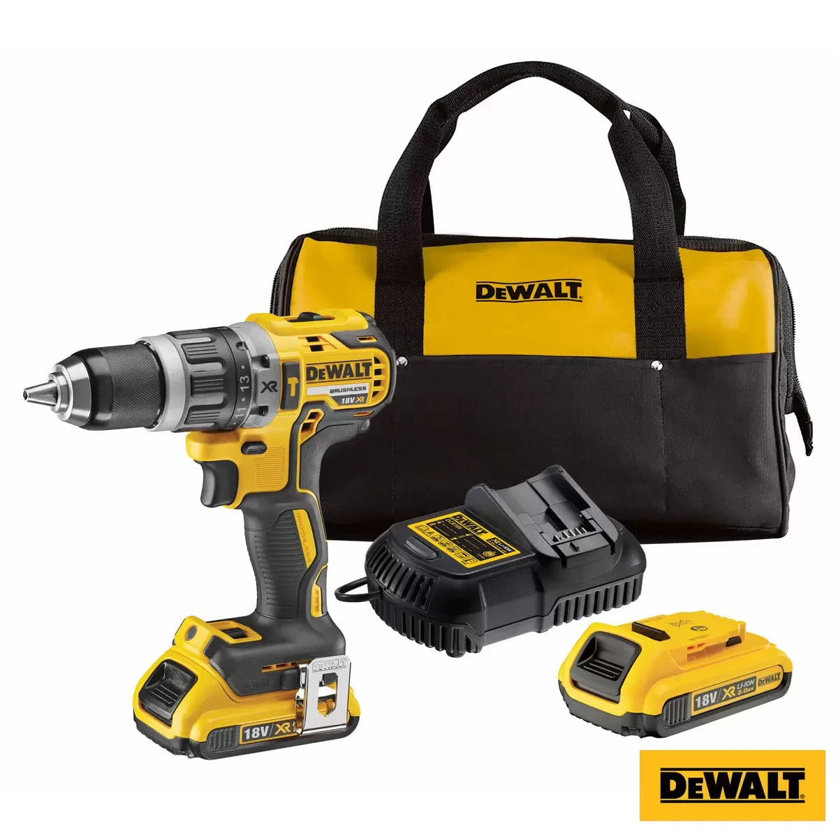 DEWALT® Brushless Hammer Drill Driver Kit, 2 X 2 Ah Batteries With Kit Bag
