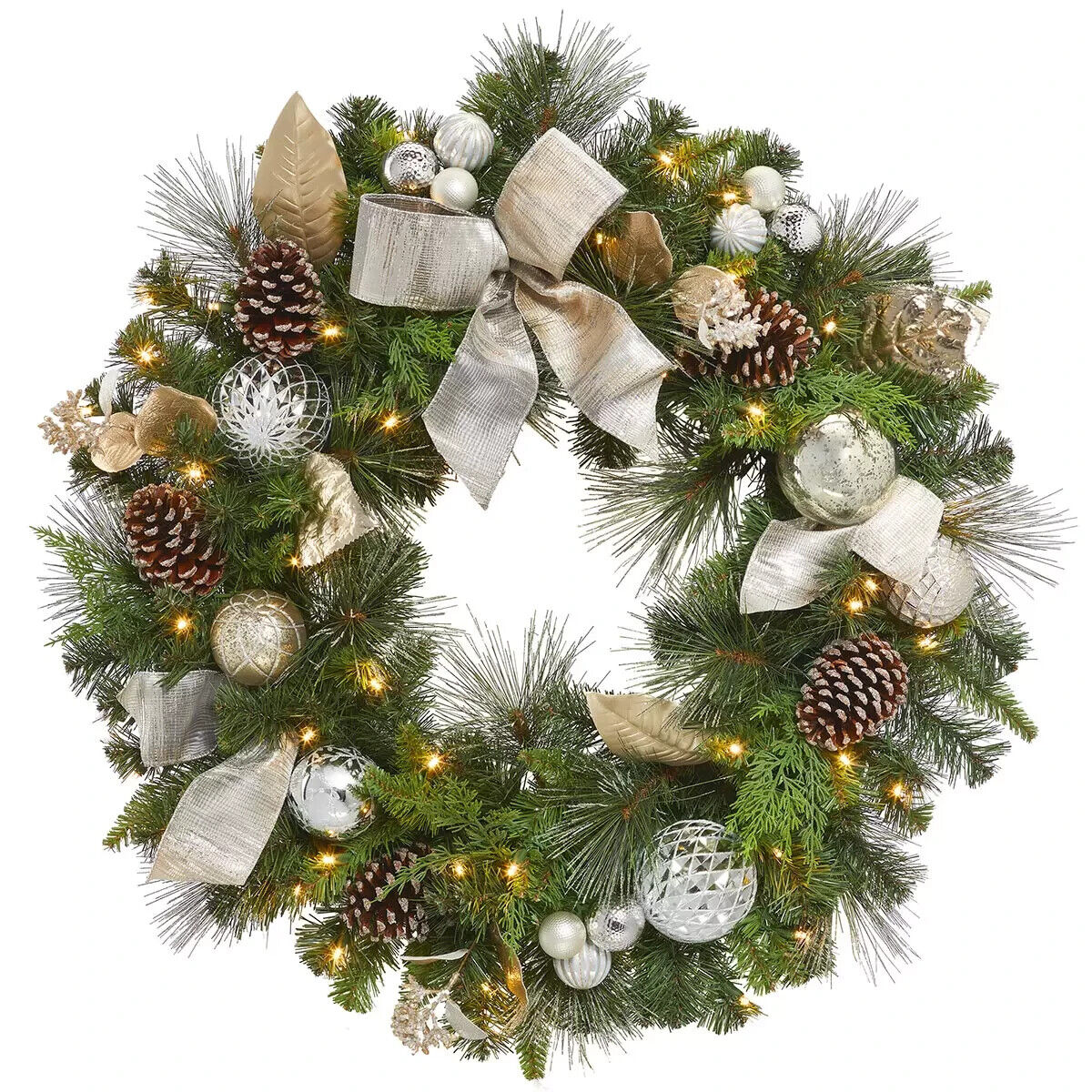 Costco 32 Inch (81.3cm) Decorative Christmas Wreath with 50 LED Lights in Gold