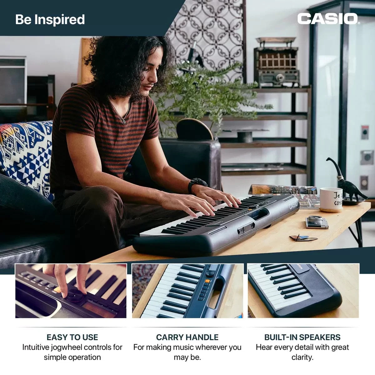 Casio Portable CT-S195AD Keyboard in Black with Stand Headphone & Adapter