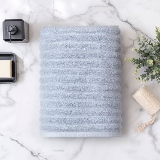 Wellhome Ribbed  Bumpy Textured Bath Towel Heather blue  76cm x 147cm