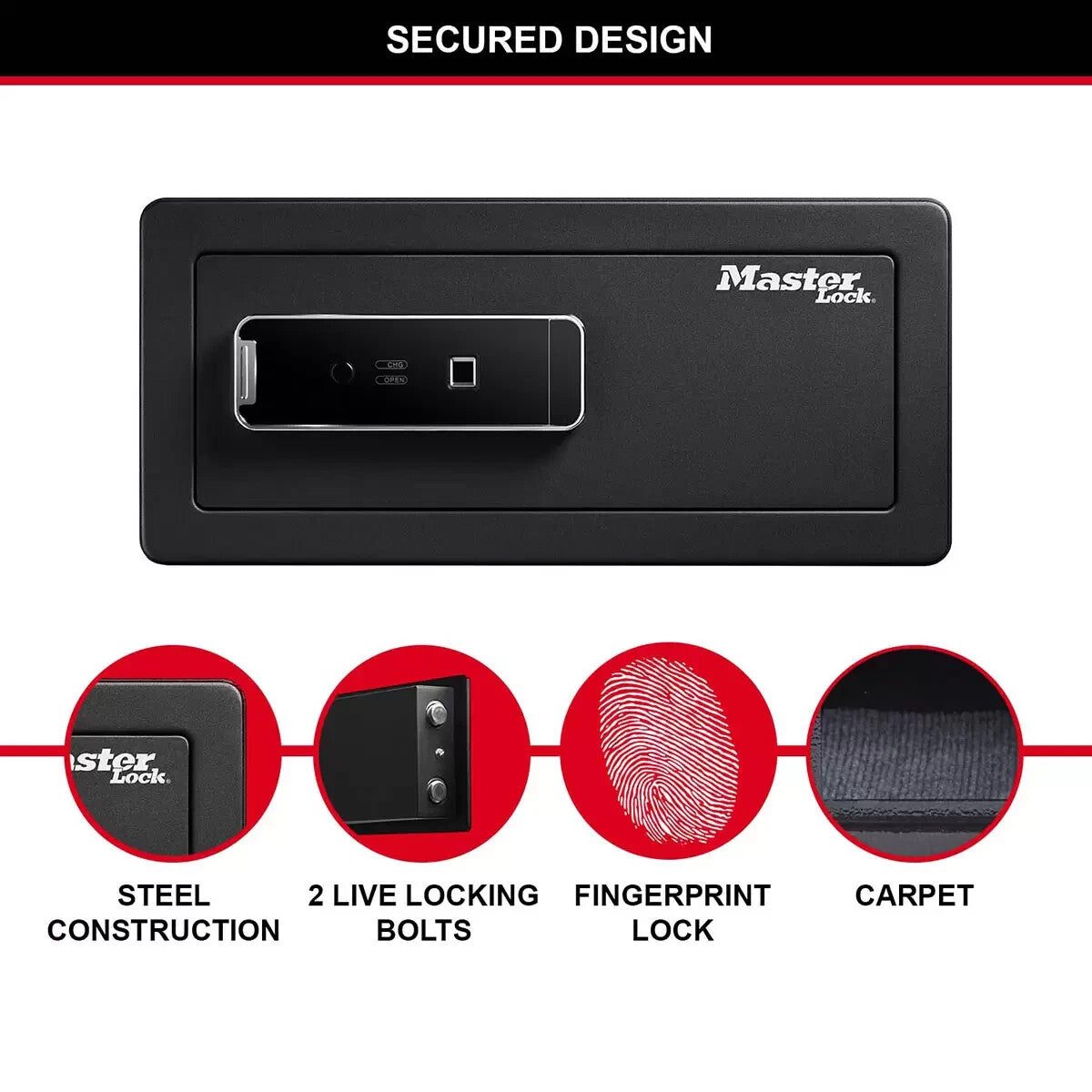 Masterlock 25.4 Litre LX110BEURHRO Biometric Security Safe- 19.2 x 42.7 x 31 cm