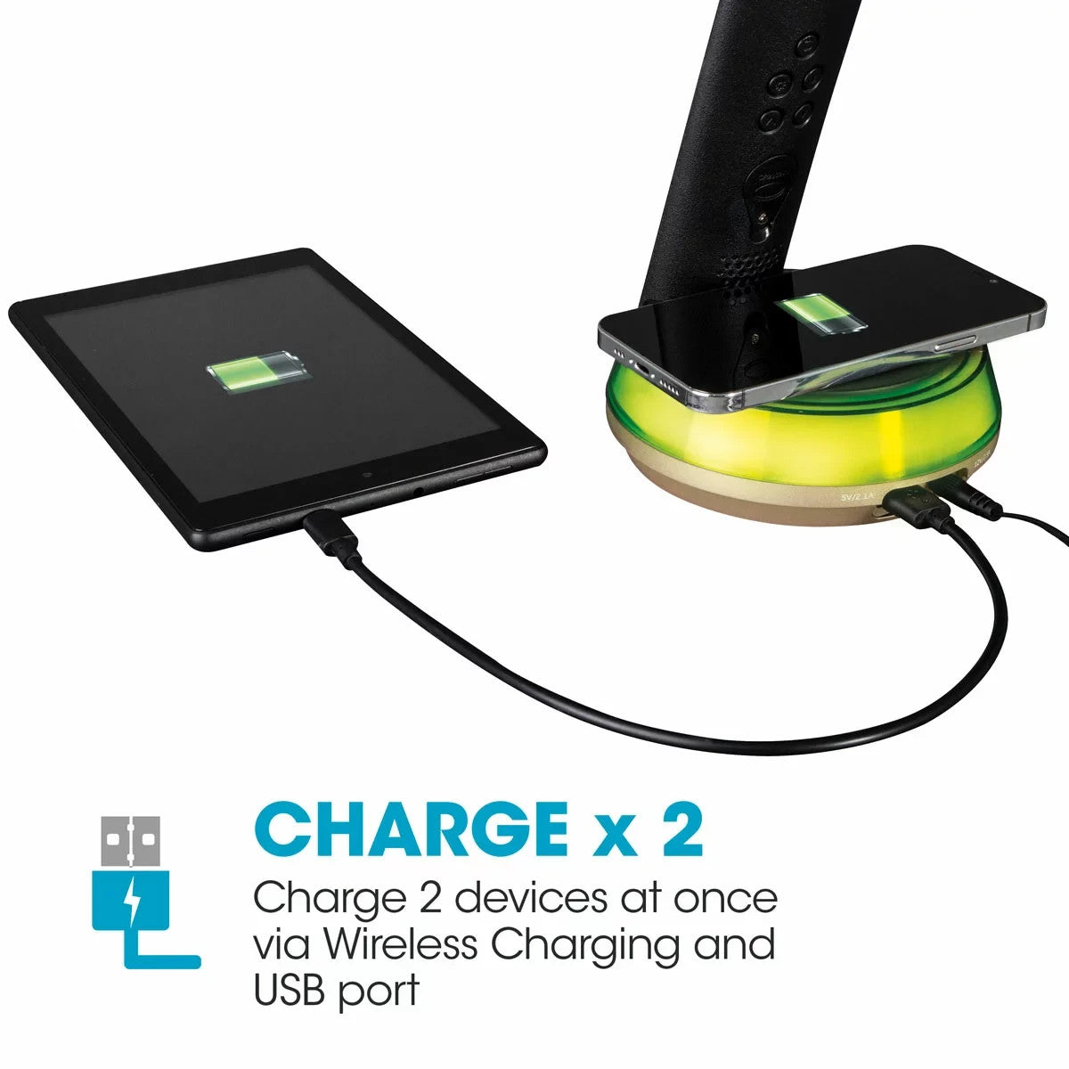 OttLite Wireless Charging LED Lamp with Colour Changing Base in Black