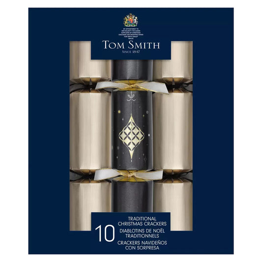 Tom Smith 12.5 Inch (32 cm) Luxury Christmas Crackers 10 Pack in Gold & Black