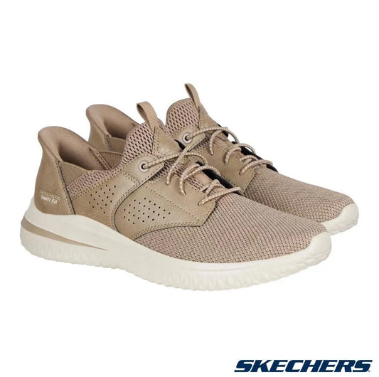 Skechers mens swift fit delson trainer in taupe
