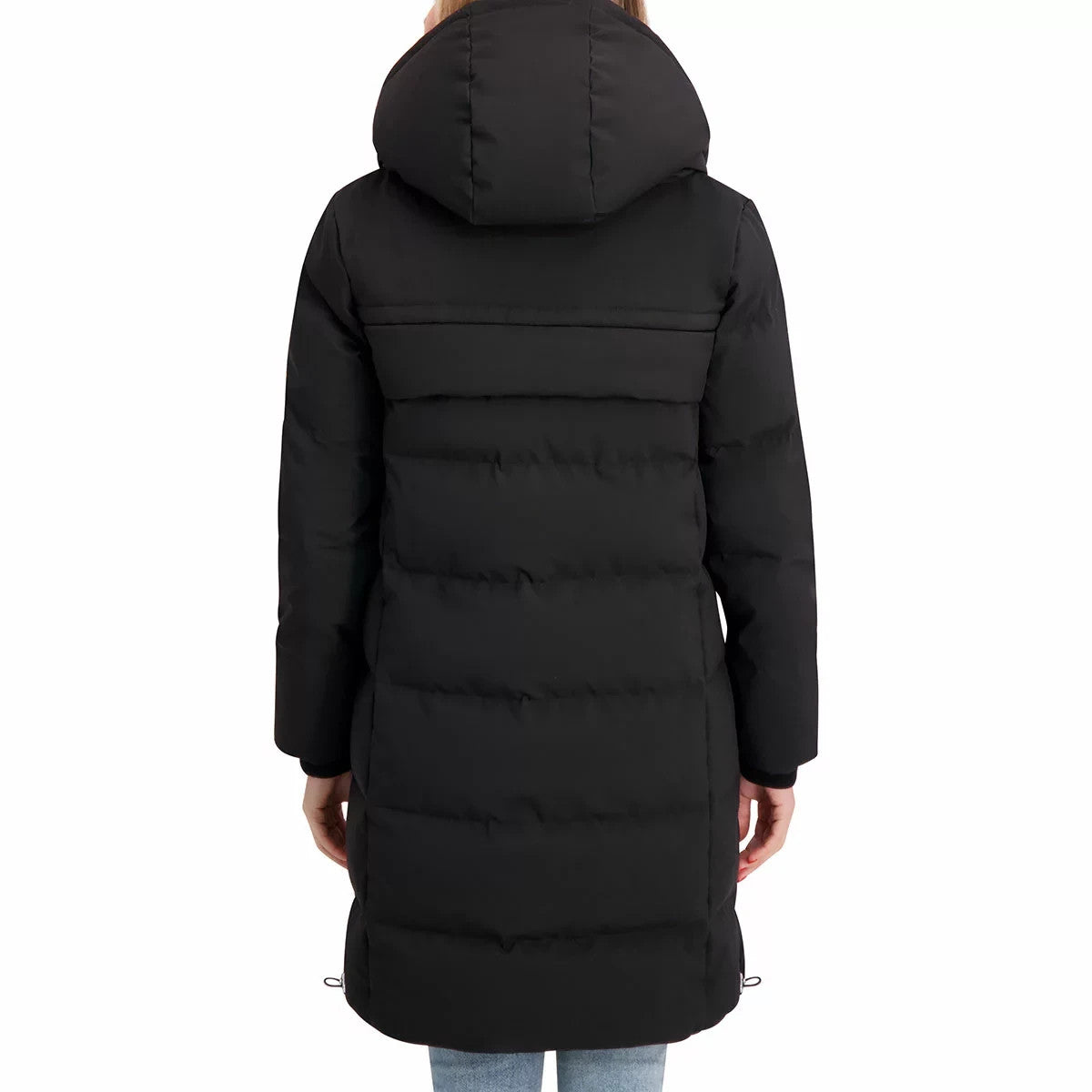 DKNY Ladies Long Down Coat with Hood in Black  Small