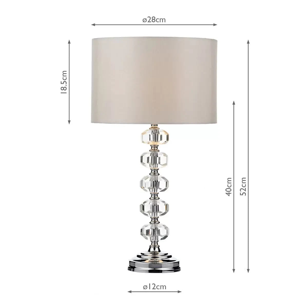 Oleana Polished Chrome Glass Crystal Table Lamp with Ivory Shade