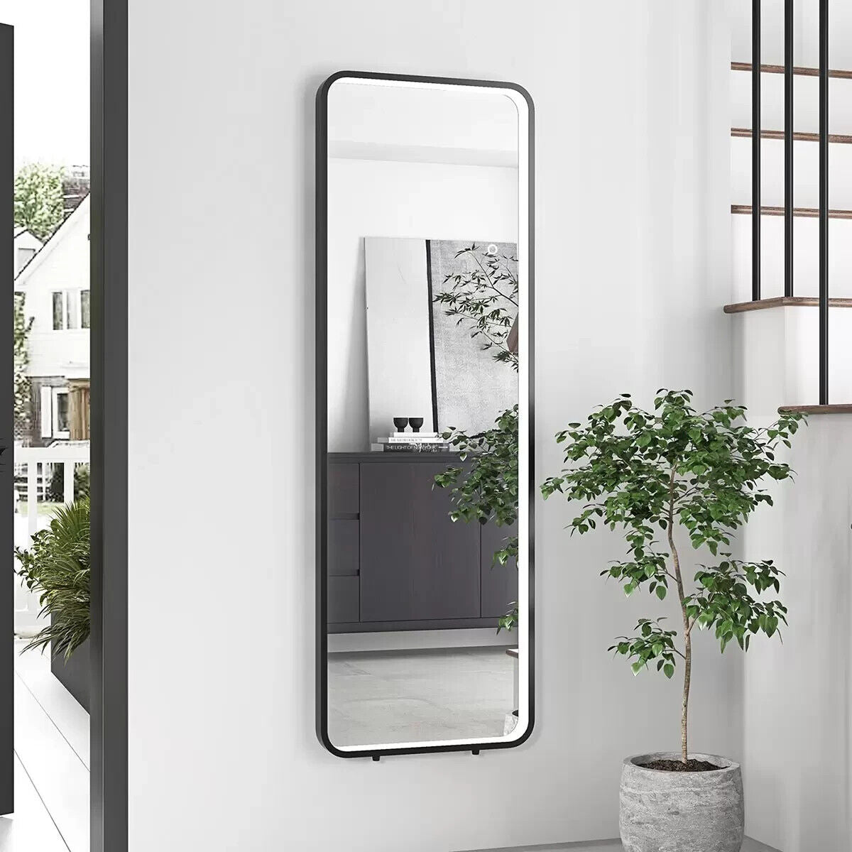 OVE Decors Lyon LED Leaner Mirror Matte Black Finish 51 x 152 cm freestanding