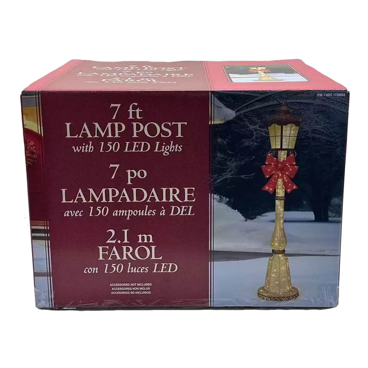 Christmas 7ft (2.1m) Gold Glitter Lamp Post & Bow  Indoor Outdoor 150 LED Lights