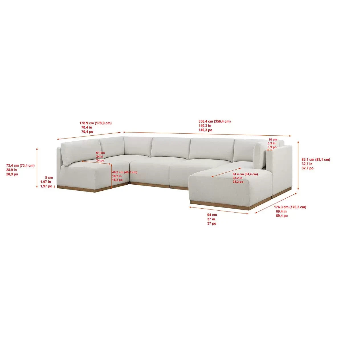 Henredon Murphy Cream 6 Piece Modular Fabric Sofa Corner Ottoman