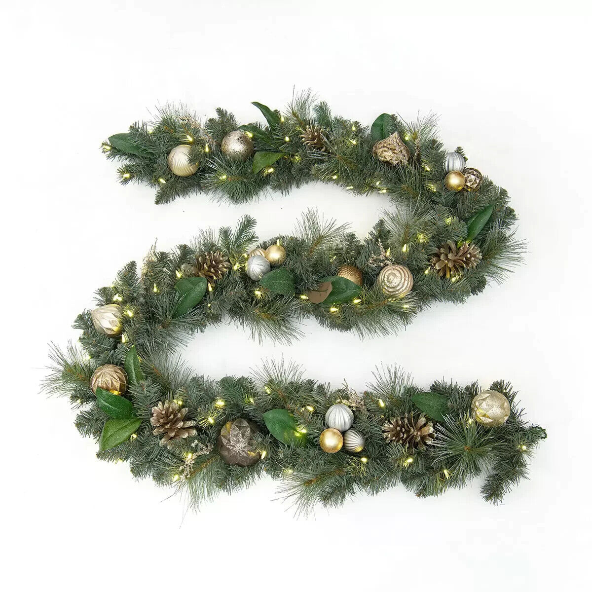 NEW 9ft (2.7m) Decorated Garland with 90 LED Lights Christmas