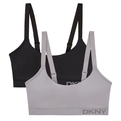 DKNY Women's Seamless Rib Knit 2 Pack Bralette in Grey/Black size XL