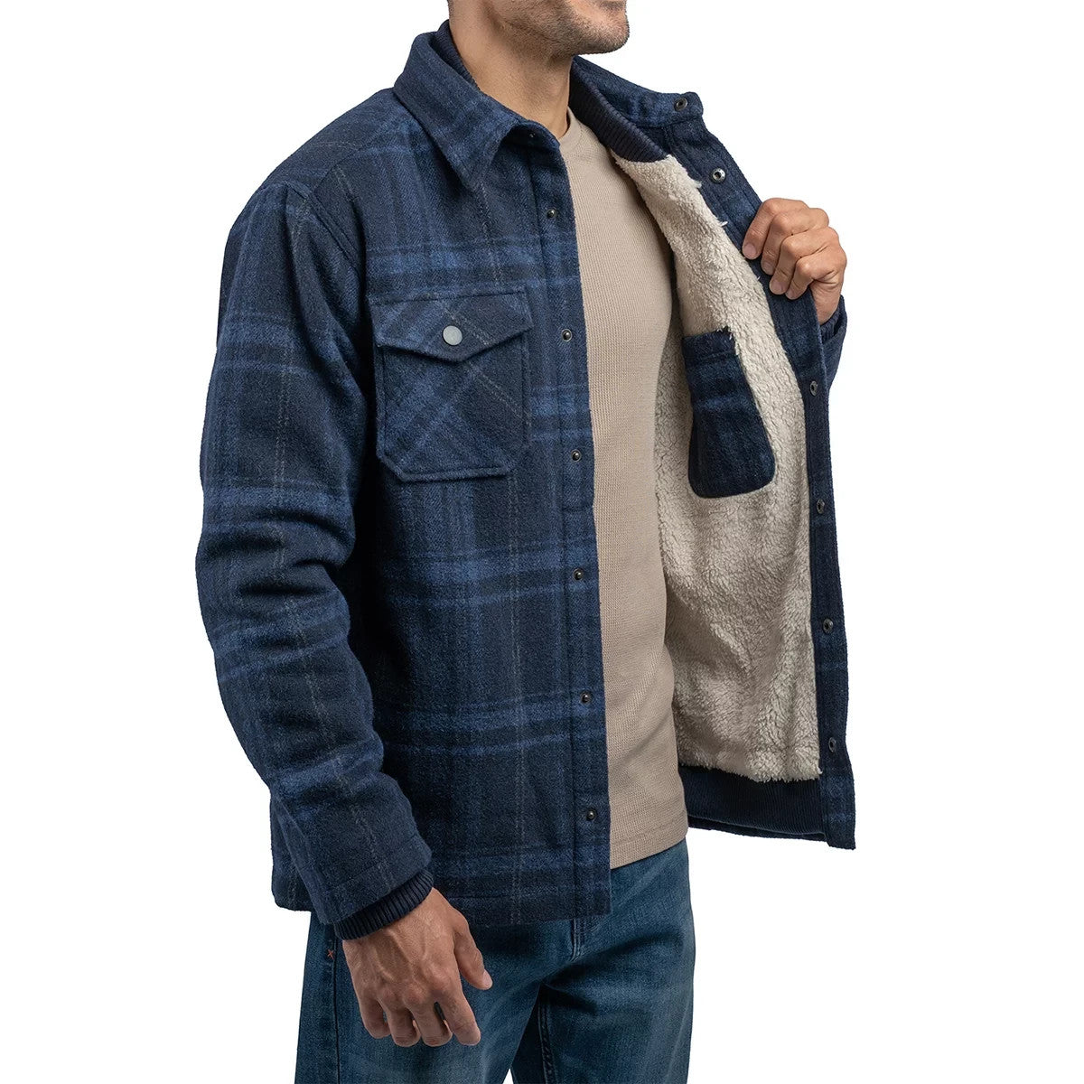 Jachs Men's Wool Blend Shacket in Navy, Medium