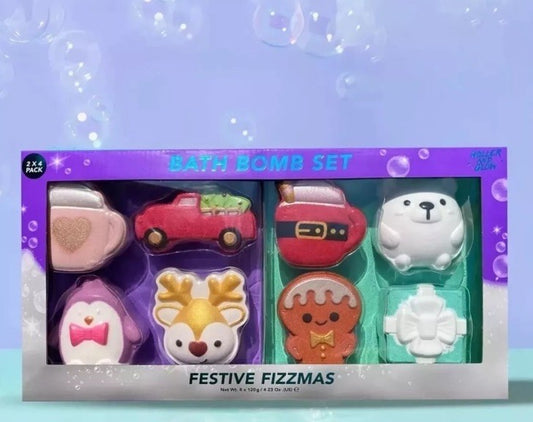 Holler & Glow Festive Fizzmas Bath Bomb 2x 4 Piece Set Pack Christmas Gift