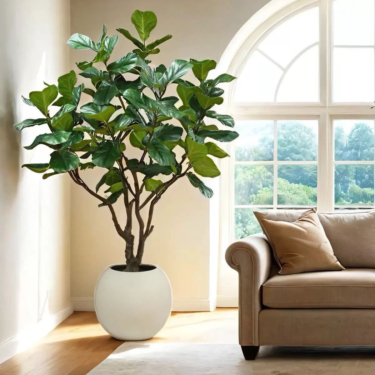 Artificial 8ft Faux Fig Tree in Planter Large Indoor Room Decoration
