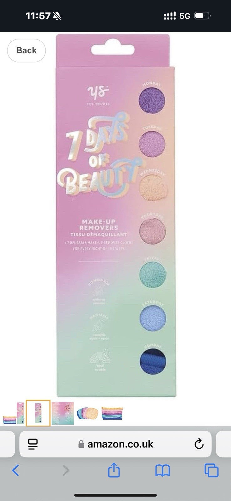 Yes Studio 7 Days Of Beauty Reusable Make-up Remover Cloths ( 7 Pack ) Brand New