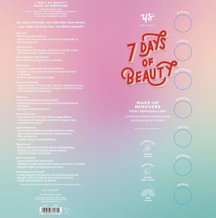 Yes Studio 7 Days Of Beauty Reusable Make-up Remover Cloths ( 7 Pack ) Brand New