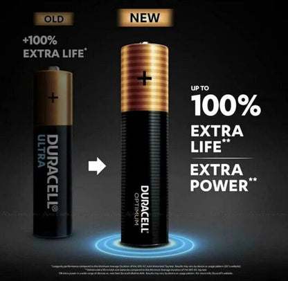 2 x Duracell Optimum AAA Batteries 100% Extra Life Extra Power Battery