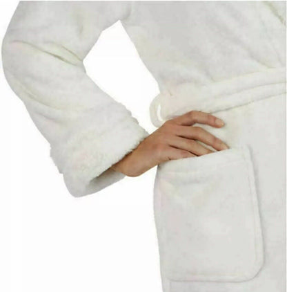 Carole Hochman Women's Ivory Plush Robe Wrap Ultra Soft Fur Side Pockets Size S