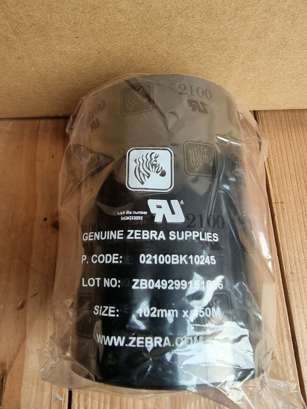 Zebra 02100BK10245 Original Wax Printer Ribbon 2100 (102mm x 450m)